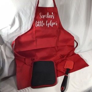 Santas Little Helper Kids Apron Spatula Pot Holder New
